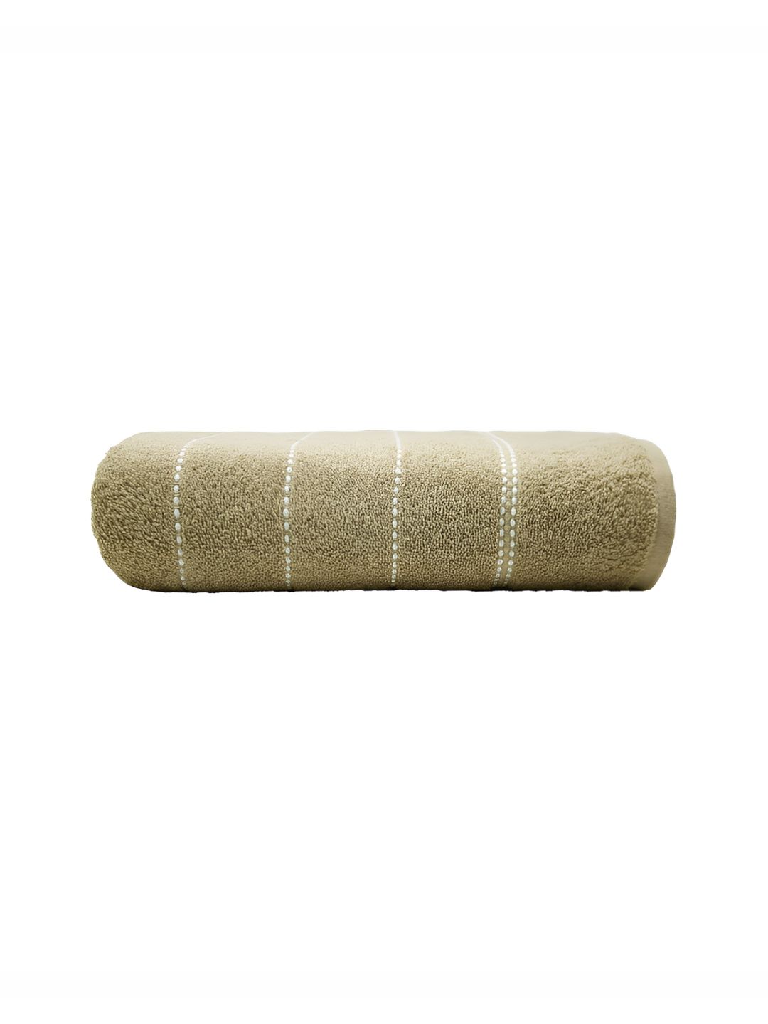 MYTRIDENT Khaki & White Striped Cotton 400 GSM Bath Towel