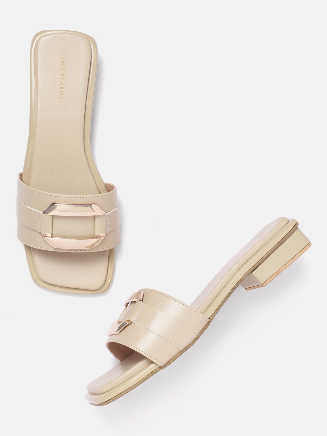 Metallic Detail Open Toe Flats Lino Perros Metallic Detail Open Toe Flats