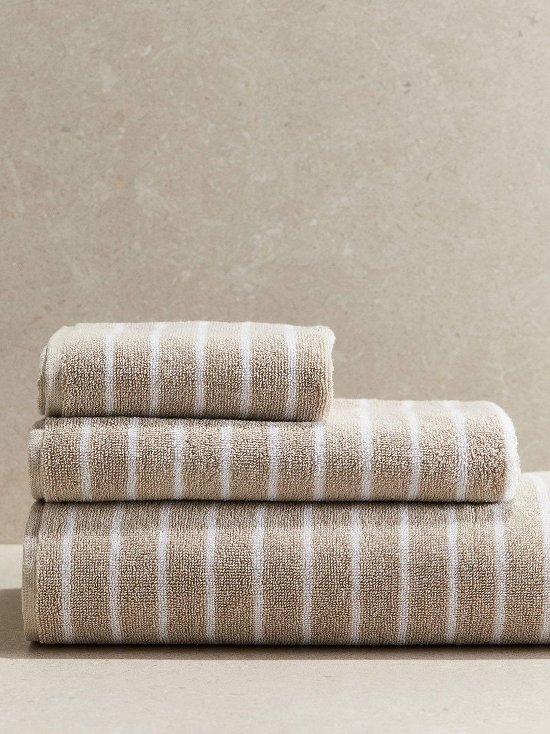 H&M Beige Striped Bath Towel