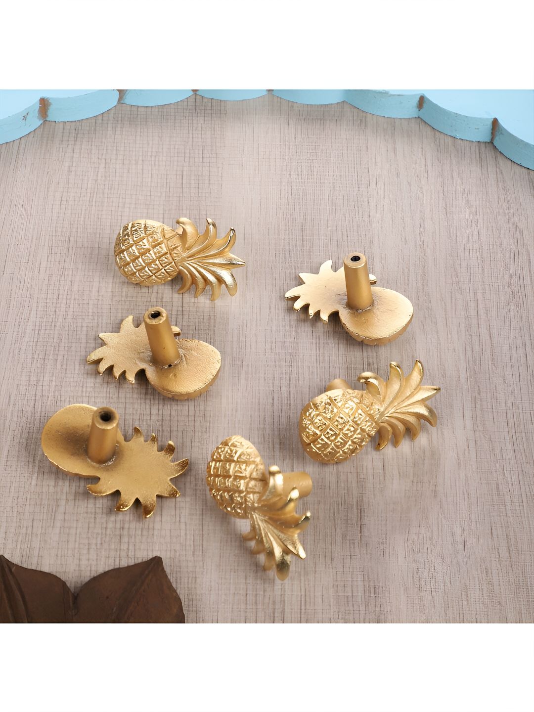Two Moustaches Gold Toned 6 Pieces Iron Cabinet Knobs