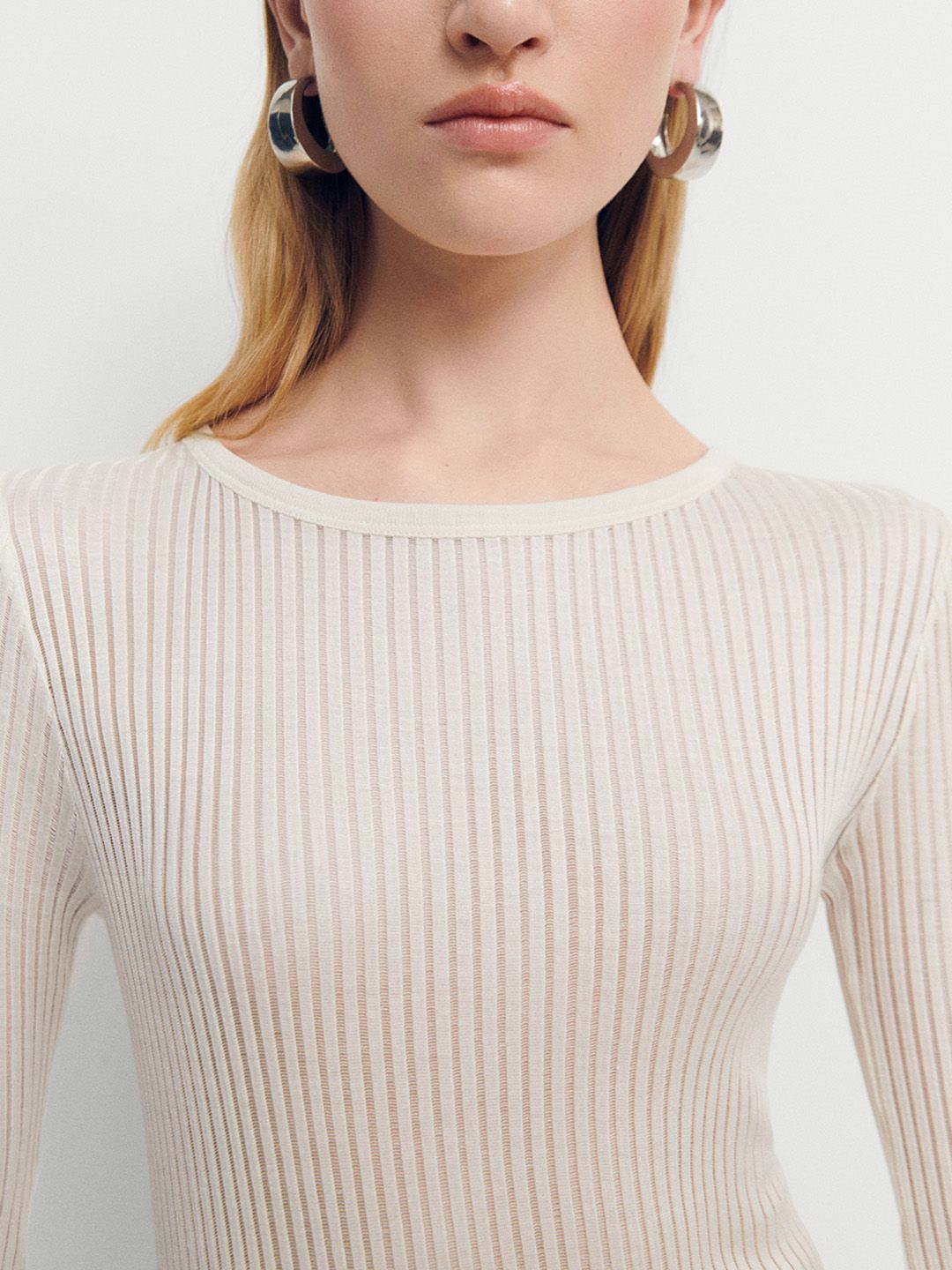 Striped Ribbed Pure Silk Top