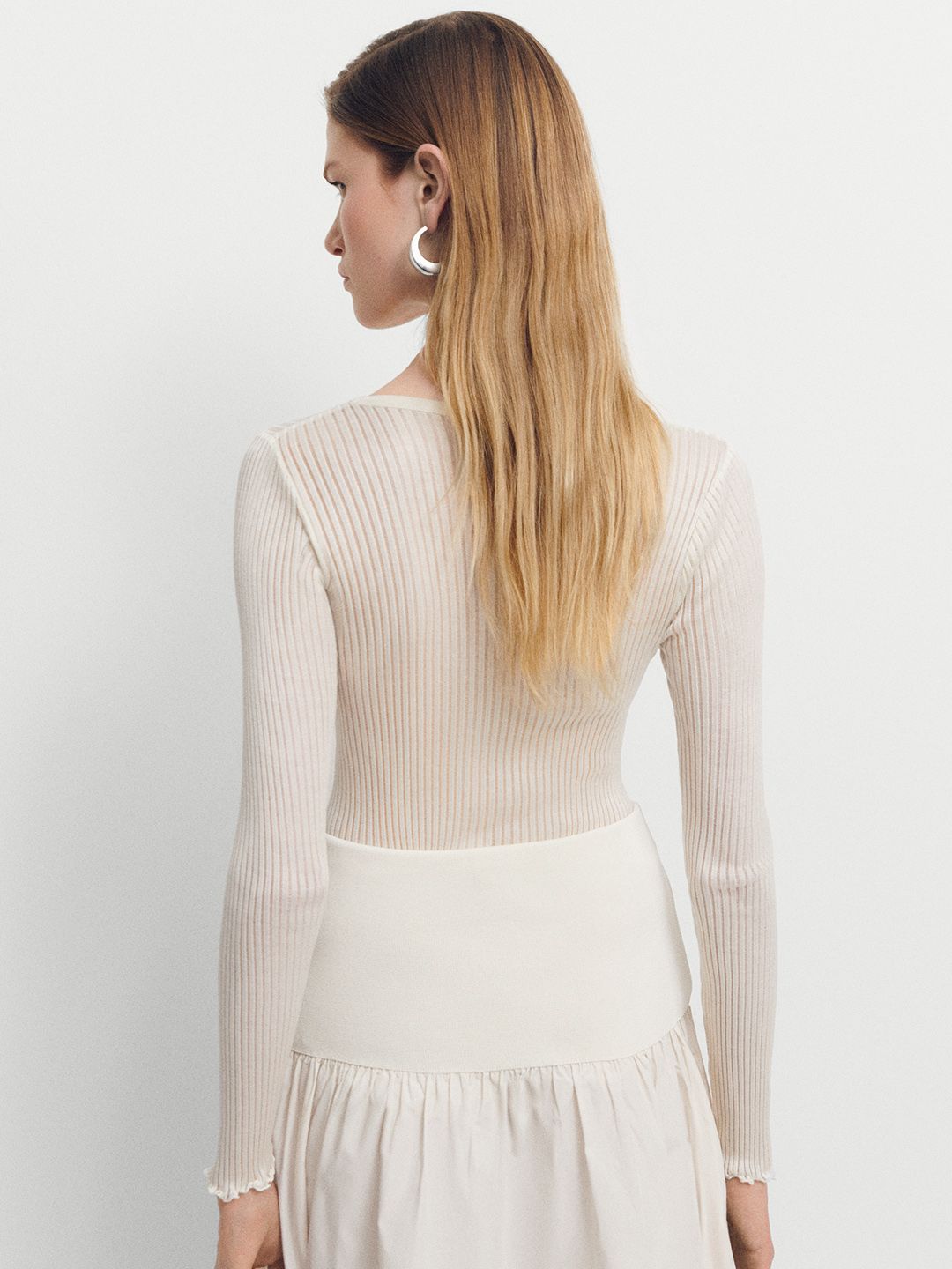 Striped Ribbed Pure Silk Top