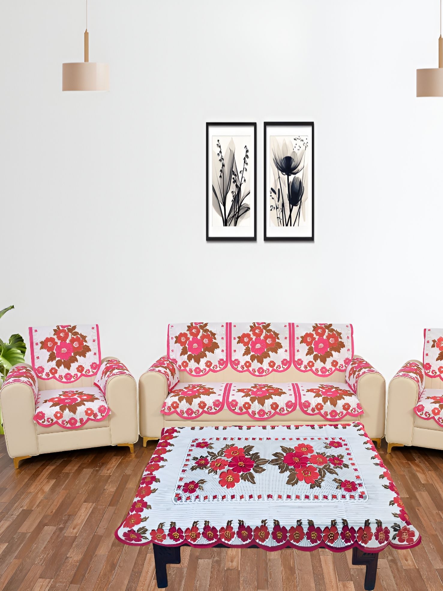 BIGGER FISH Polycotton 5 Seater Sofa Cover with Arms Cover and Table Cover-28x23In