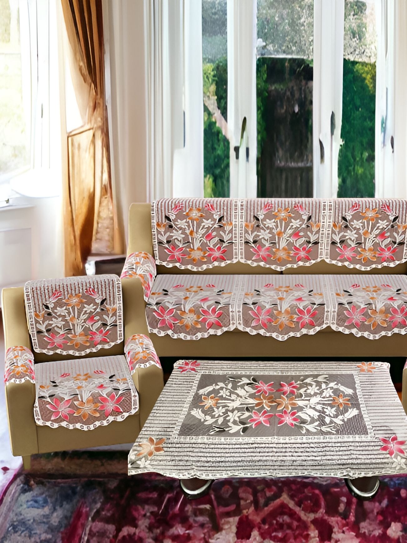 BIGGER FISH BIGGER FISH Polycotton 5 Seater Sofa Cover with Arms Cover and Table Cover-28x23In