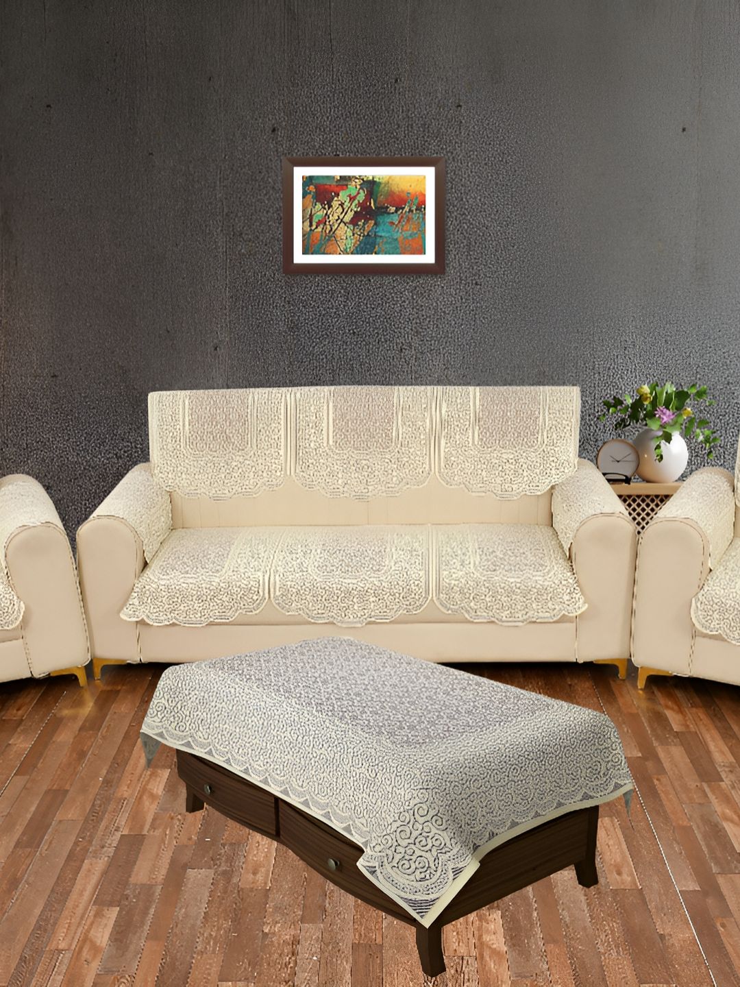 BIGGER FISH Beige 16 Pieces 5 Seater Sofa Cover