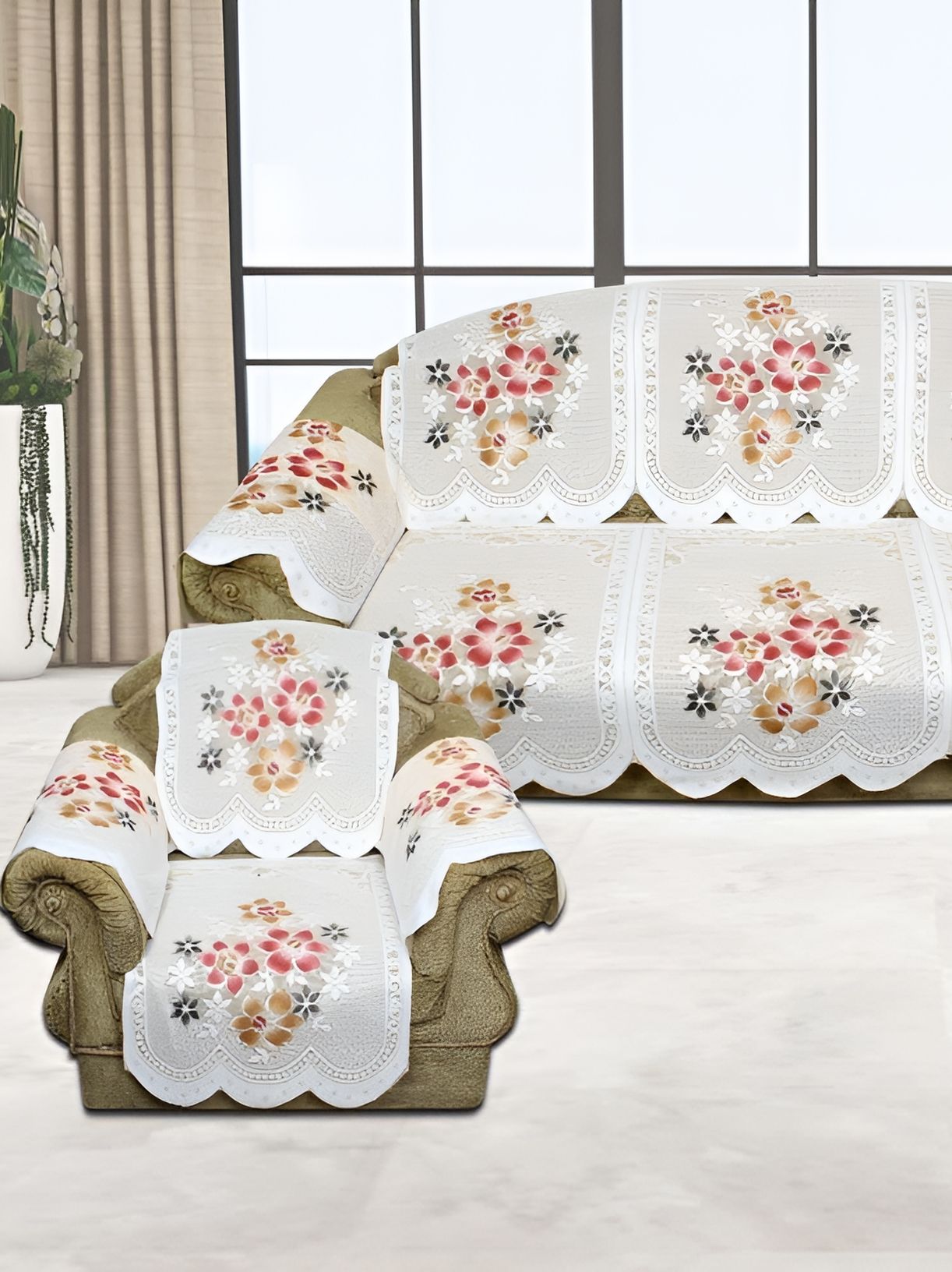 BIGGER FISH Beige 16 Pieces 5 Seater Sofa Cover