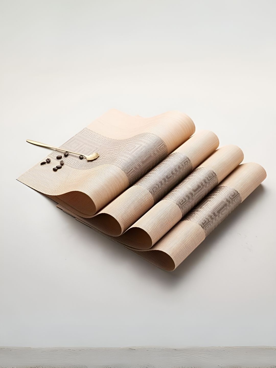UniKart 10-Pcs Beige & Grey Striped Table Placemats