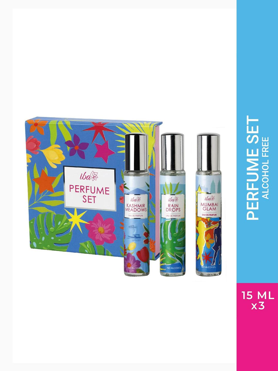 Iba Eau De Parfum Set - 15ml Each - Kashmir Meadows + Rain Drops + Mumbai Glam