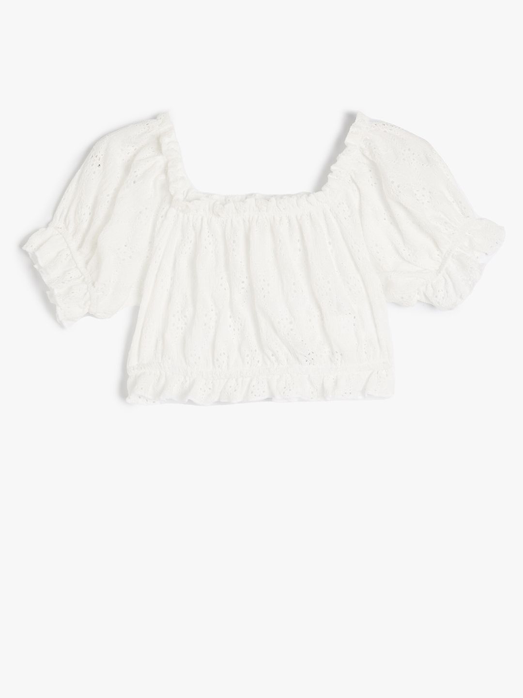 Koton Girls Self Design Puff Sleeves Casual Top