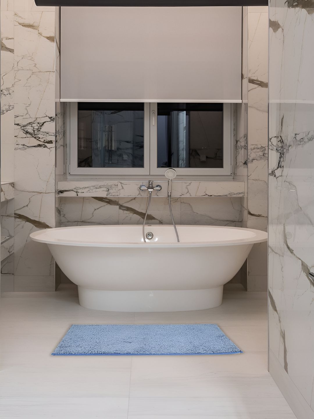 Aura Blue Textured Microfiber Bath Rug 110 GSM