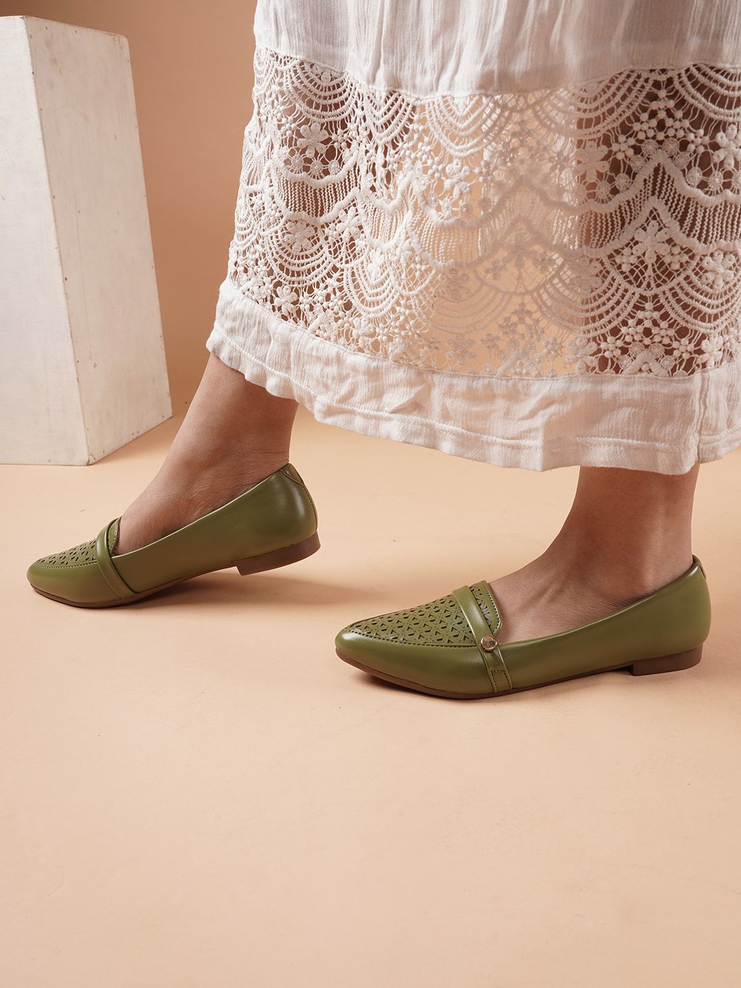 DressBerry Green Laser Cut Ballerinas