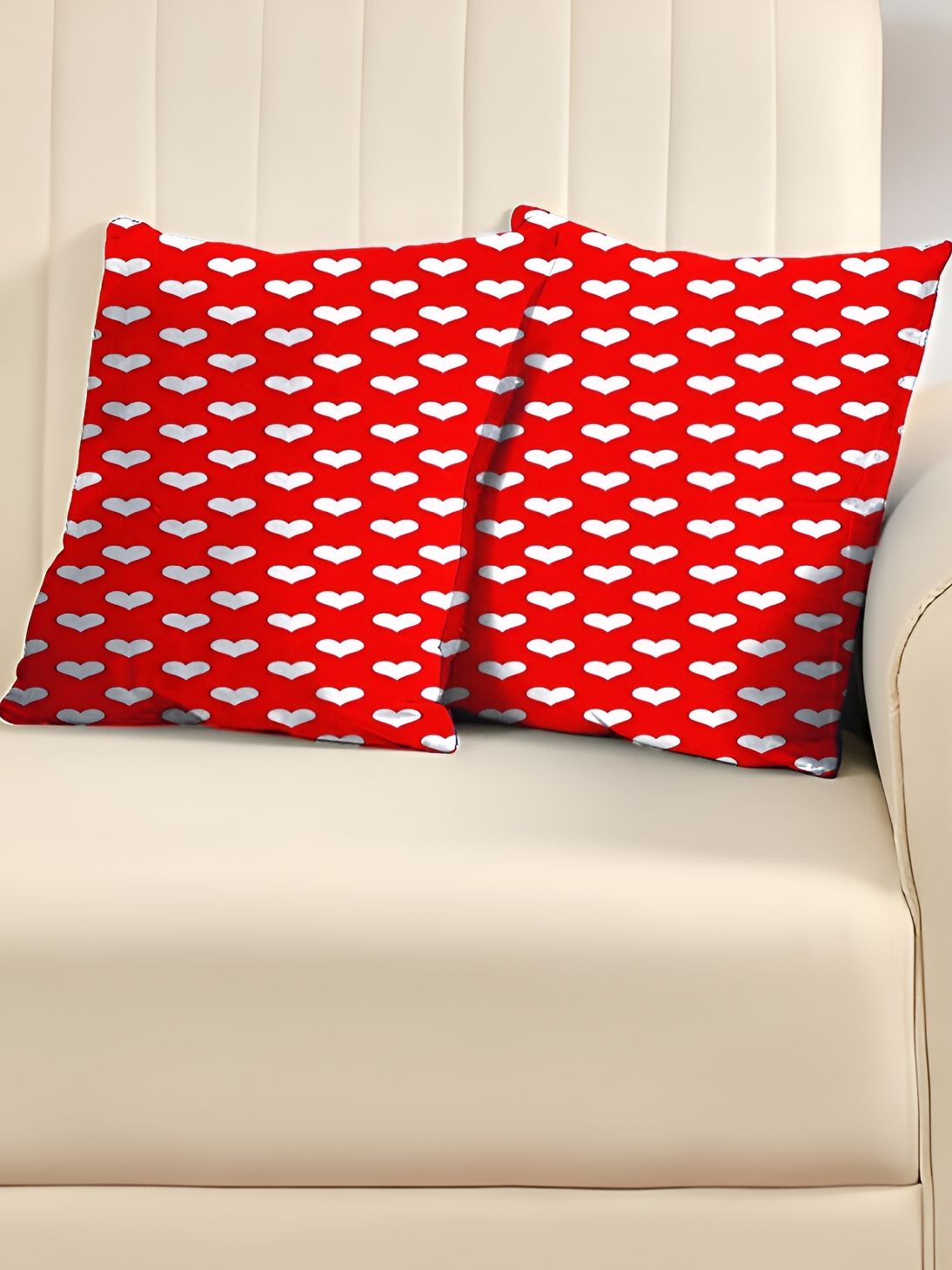 DADDY COOL Red & White 2 Pieces Printed Microfiber Filled Cushions
