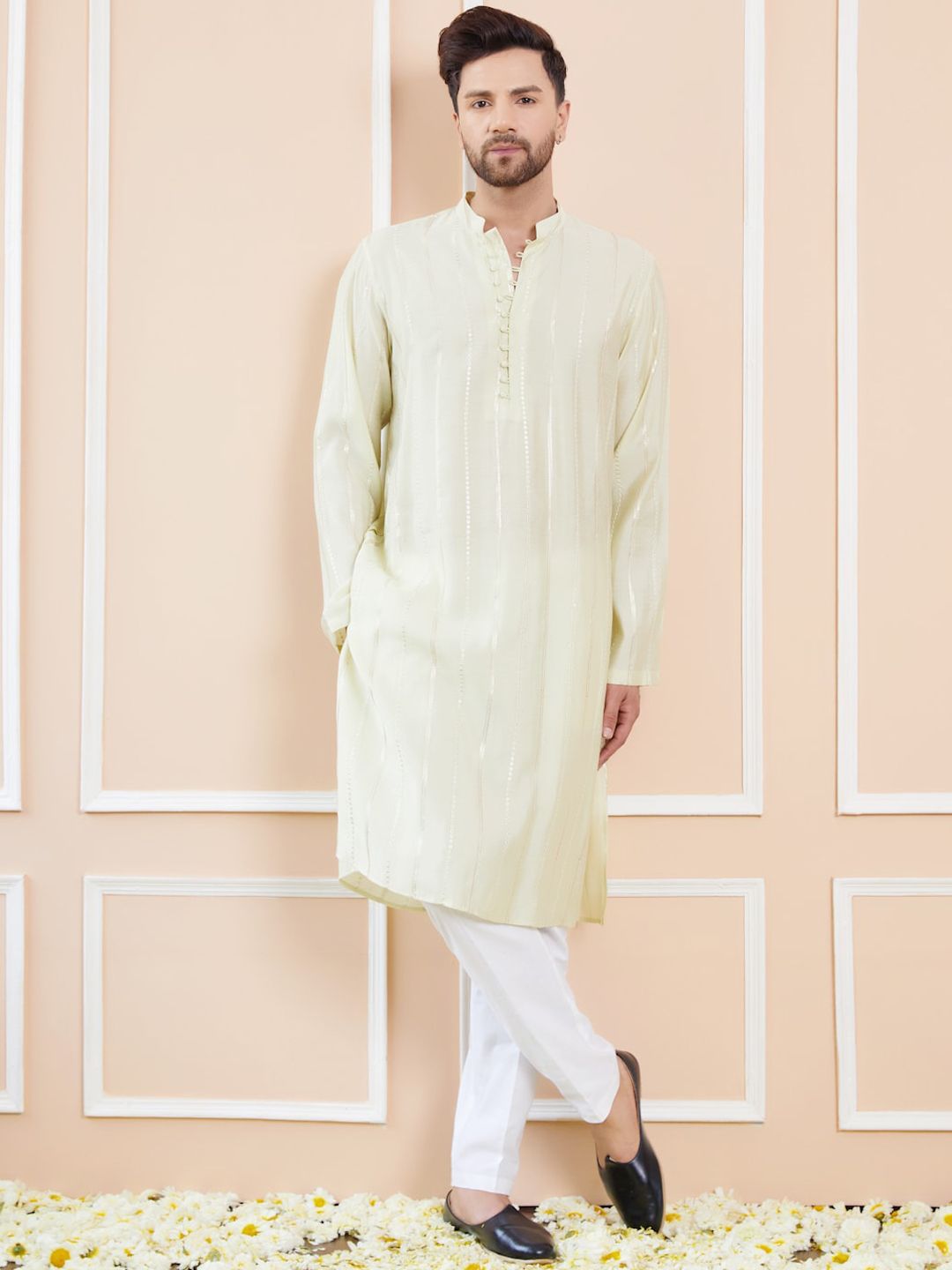 See Designs Mandarin Collar Long Sleeves Chanderi Silk Kurta