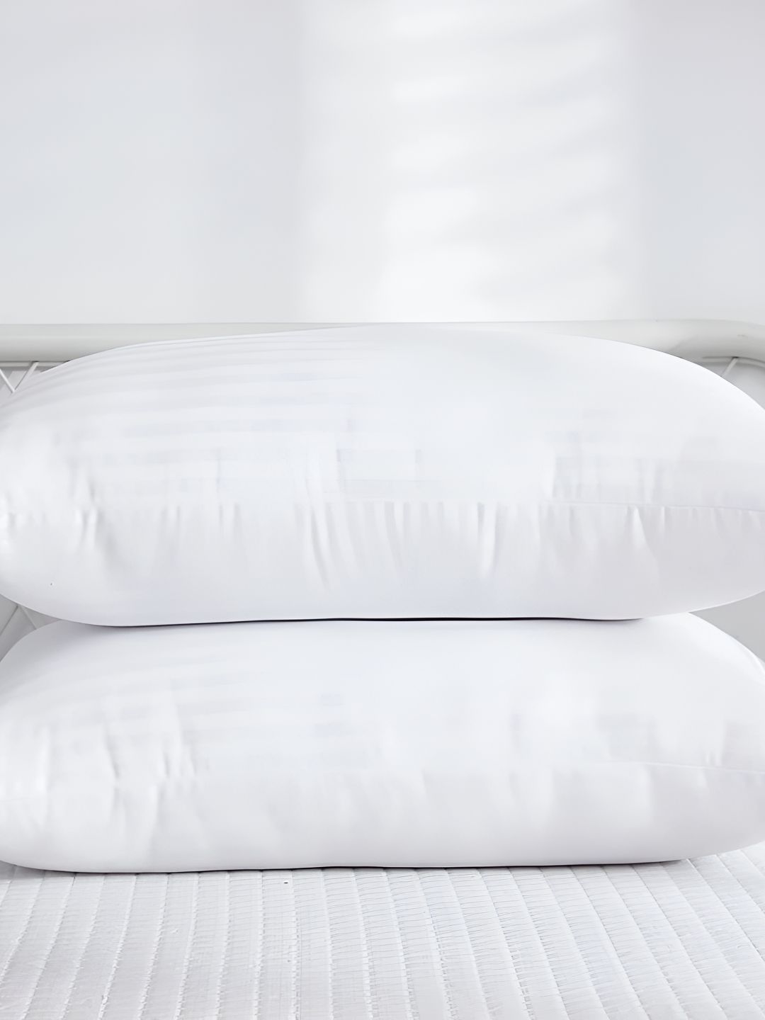 UrbanArts White Striped Polyester Set of 2 Medium Fibre Sleep Pillow-43 x 69 cm