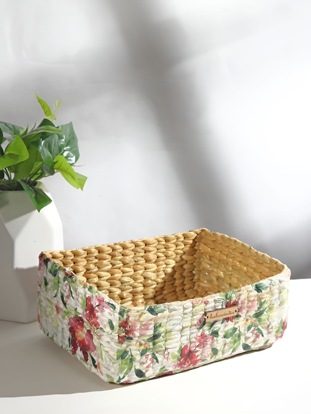 HABERE INDIA White & Pink Printed Regular Tote Basket Organiser
