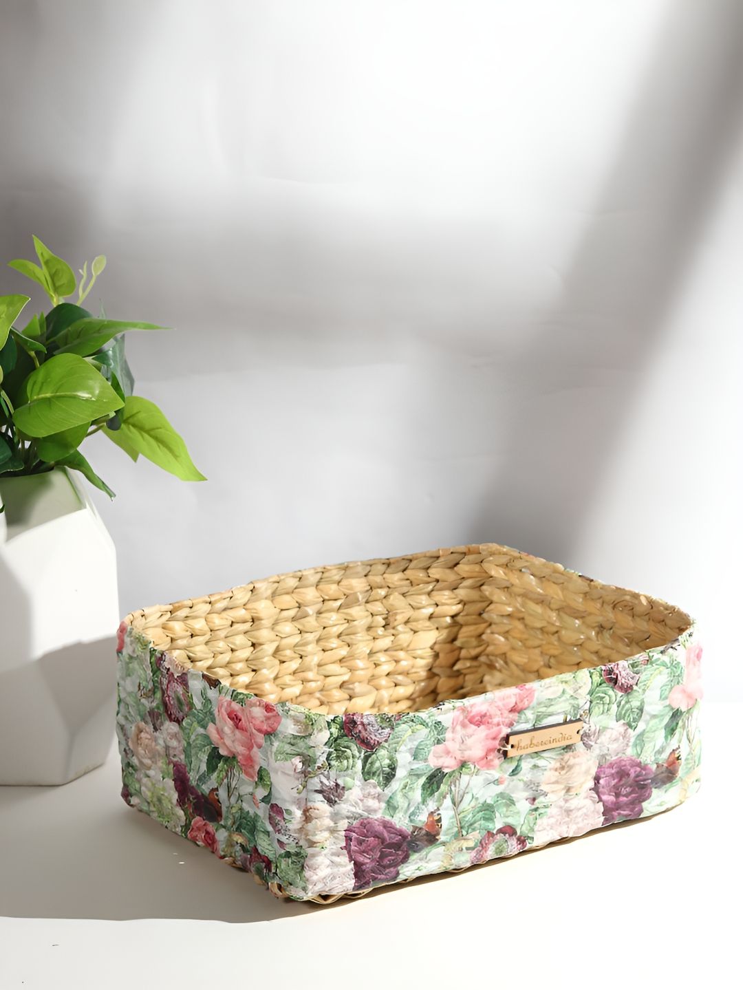 HABERE INDIA Pink Bamboo Small Multi-Utility Seagrass Organisers