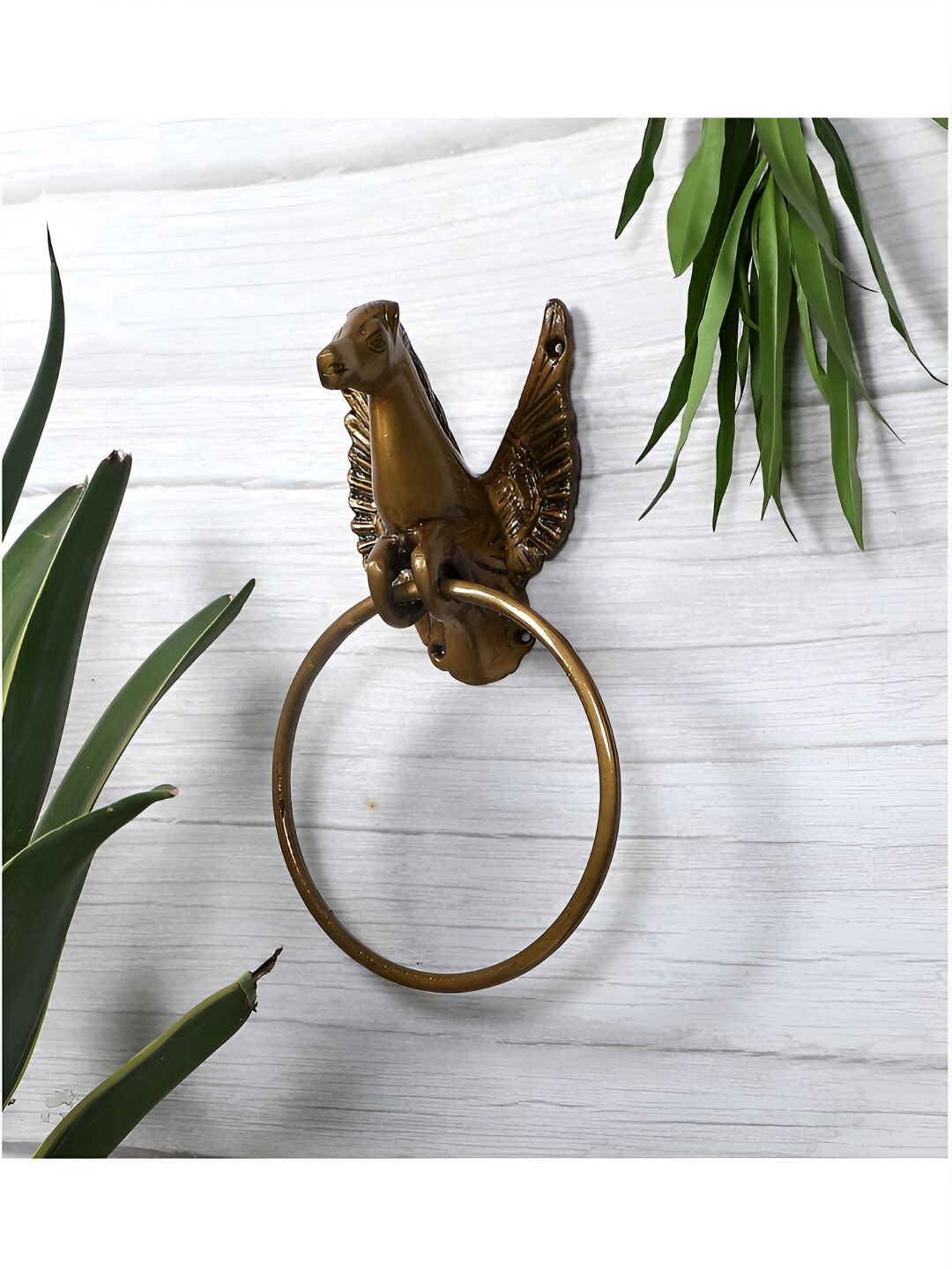 Two Moustaches Brown Textured Brass Towel Hanger