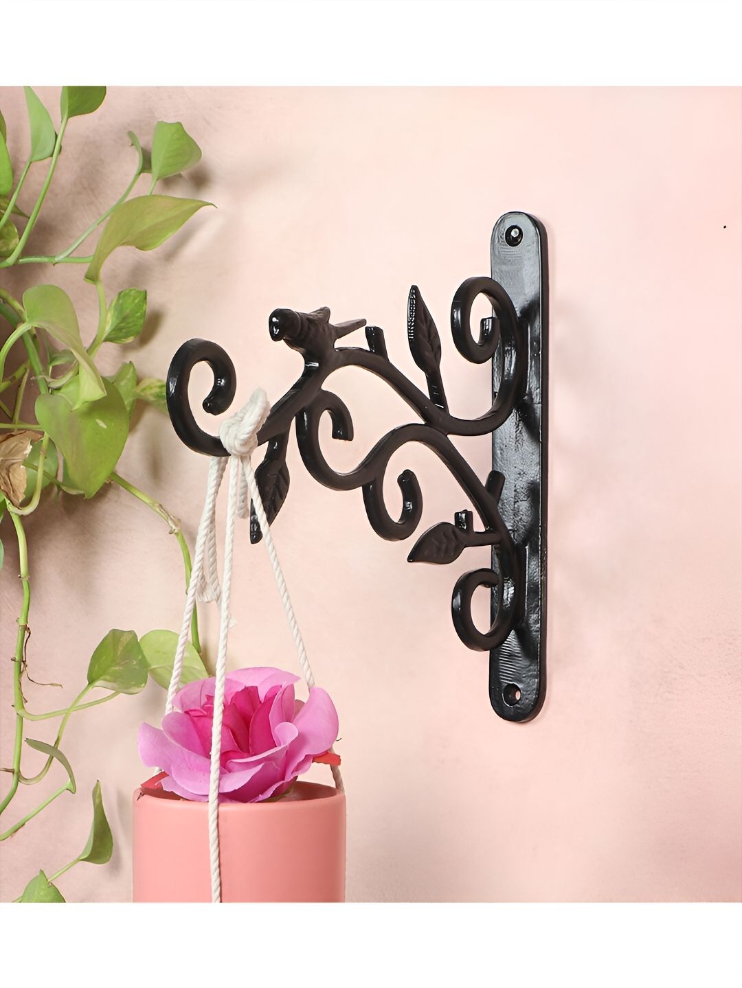 Two Moustaches Black Bird Designed Metal Wall Hook Plant Bracket