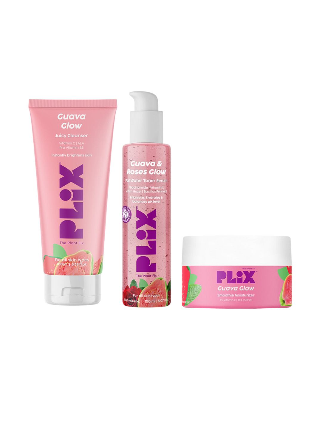 PLIX THE PLANT FIX Guava Glow Cleanser-Toner & Moisturizer Combo