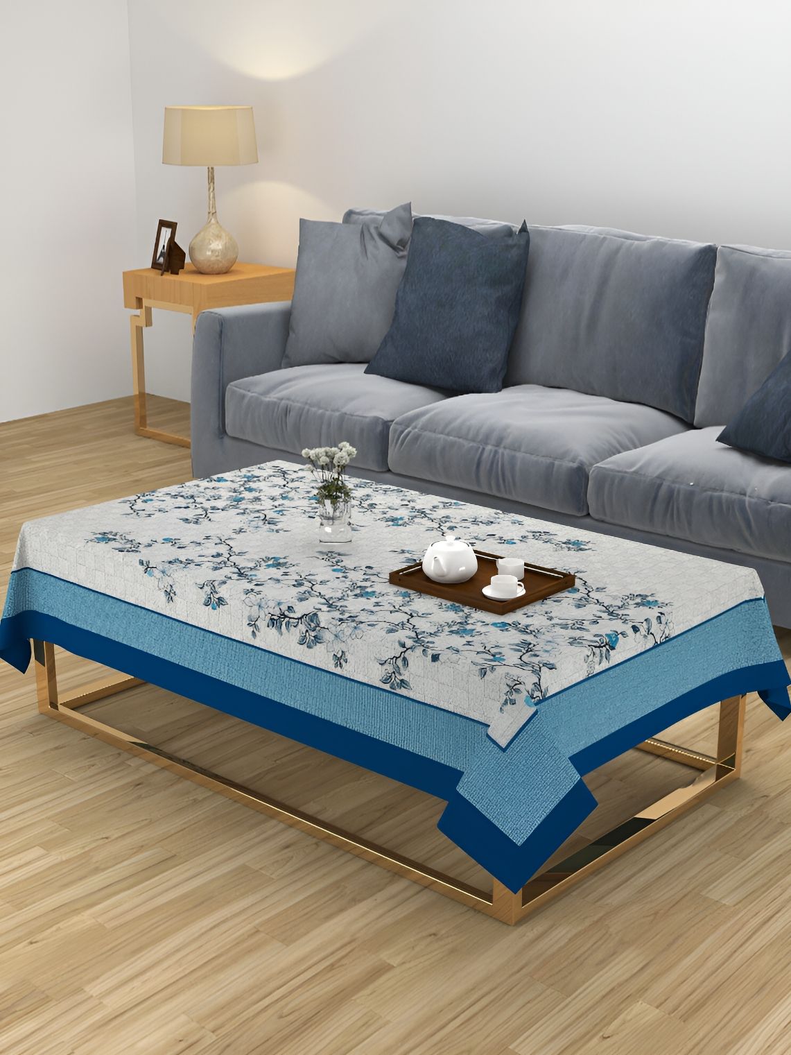 ZESTURE Blue Floral 6-Seater Table Cover