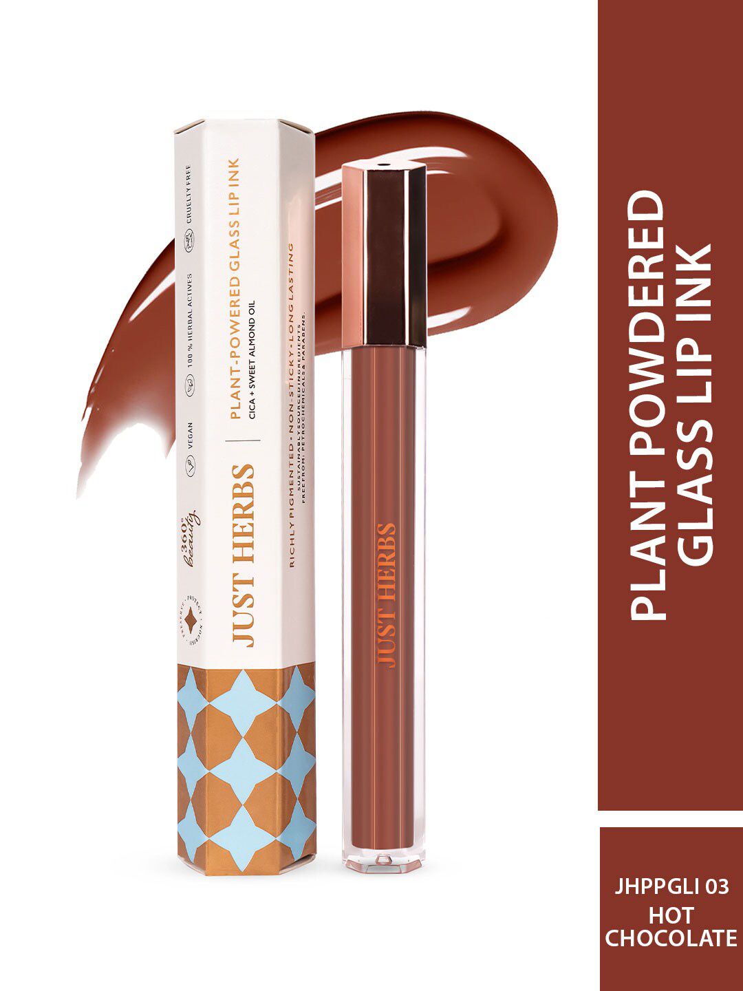 Just Herbs Plant Powdered Glass Lip Ink With Sweet Almond Oil - 2ml - Hot Chocolate 03