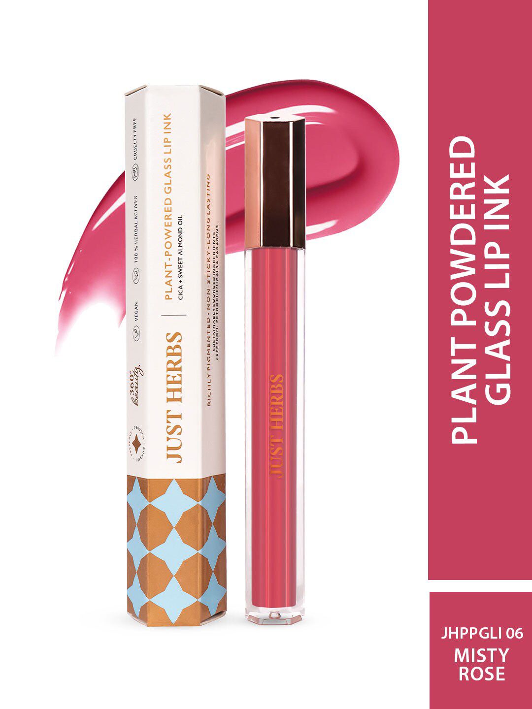 Just Herbs Plant Powdered Glass Lip Ink With Sweet Almond Oil - 2ml - Misty Rose 06