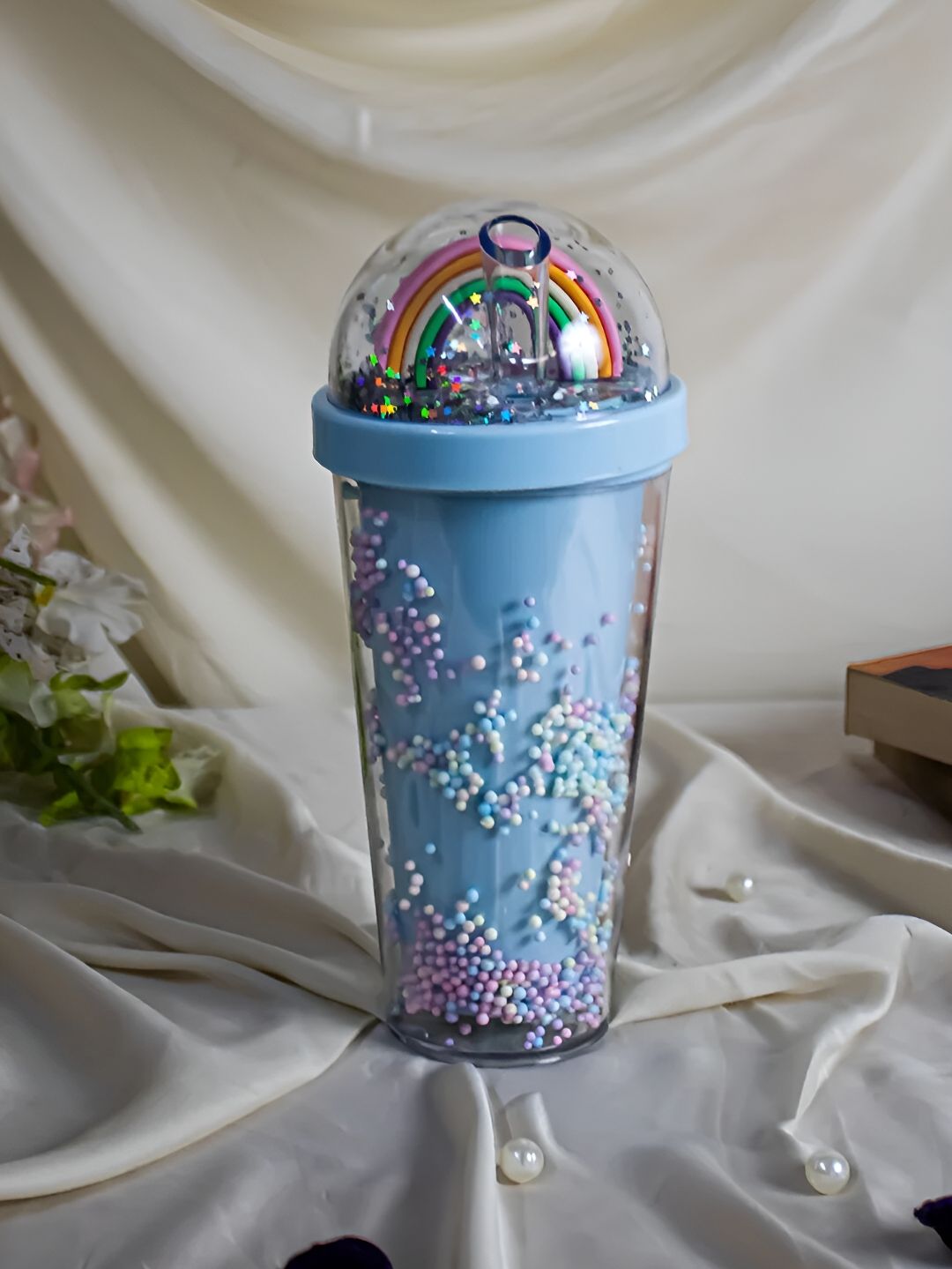 Giftii Blue & Transparent Glossy Sipper Bottle 400 ml