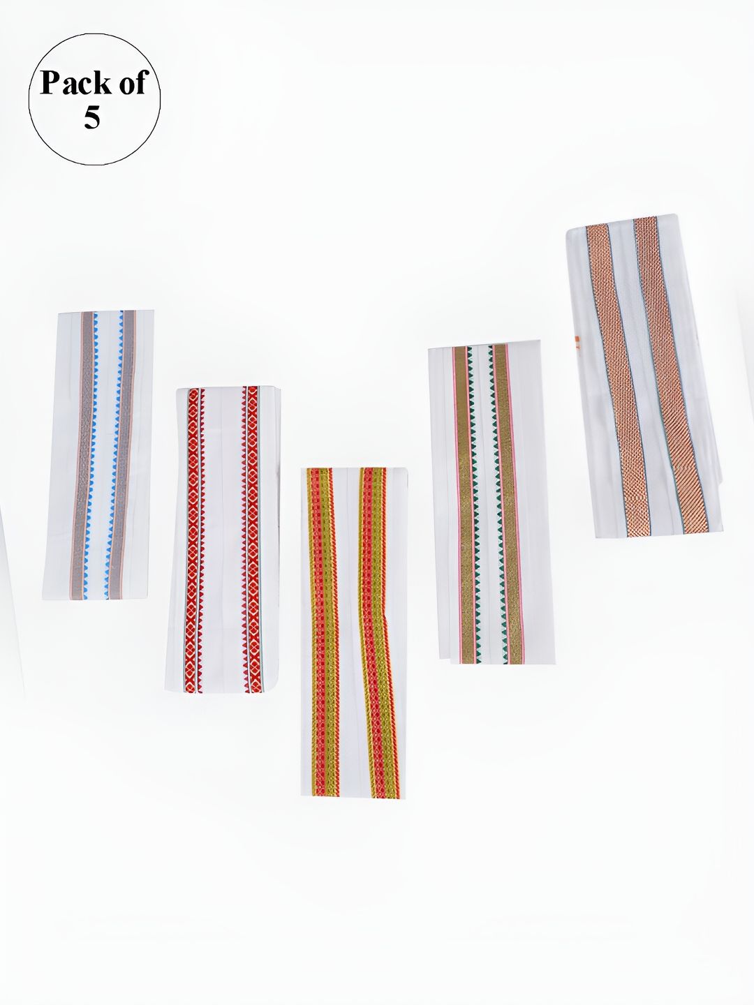 Ramraj Red & Mustard 5 Pieces Striped Cotton 120 GSM Towel Set