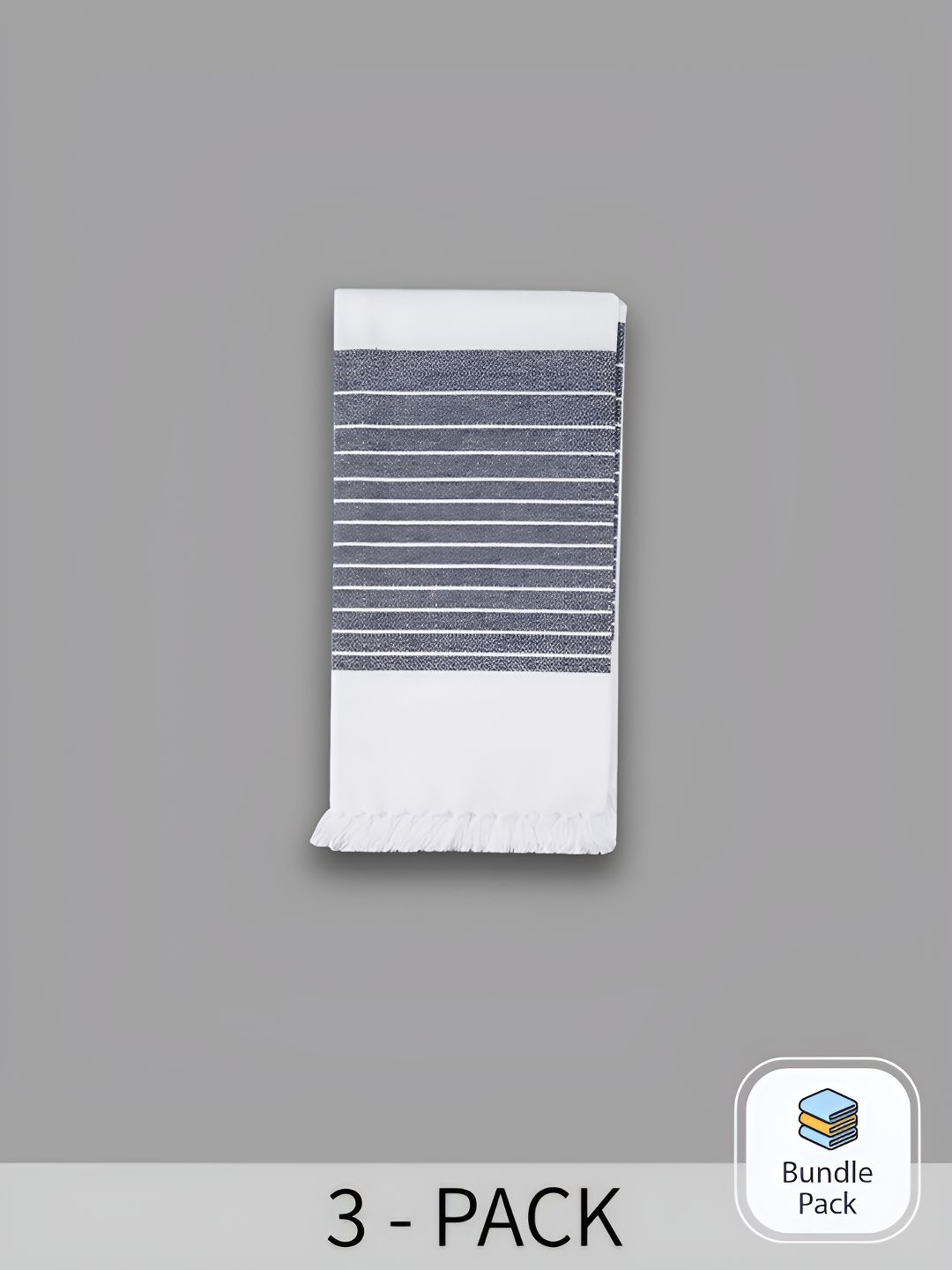 Ramraj White & Grey 3 Pieces Striped Cotton 150 GSM Bath Towel
