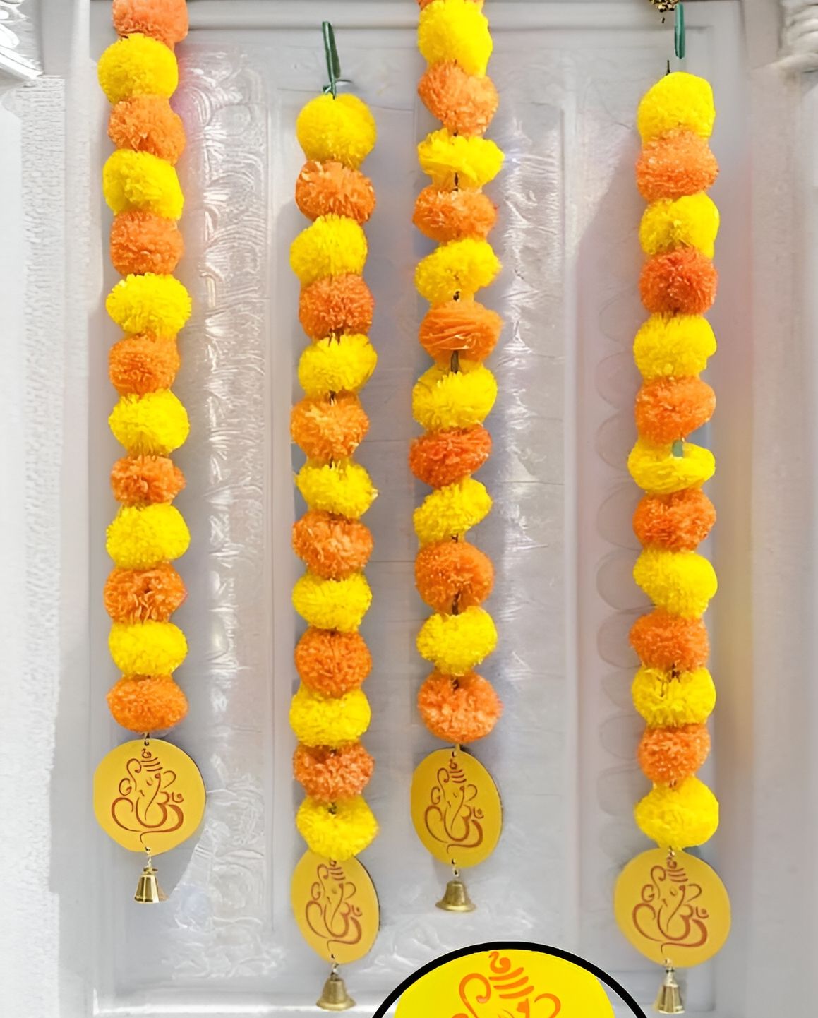 Akaar Yellow & Orange-Coloured 4 Pcs Ganesha Marigold Hangings