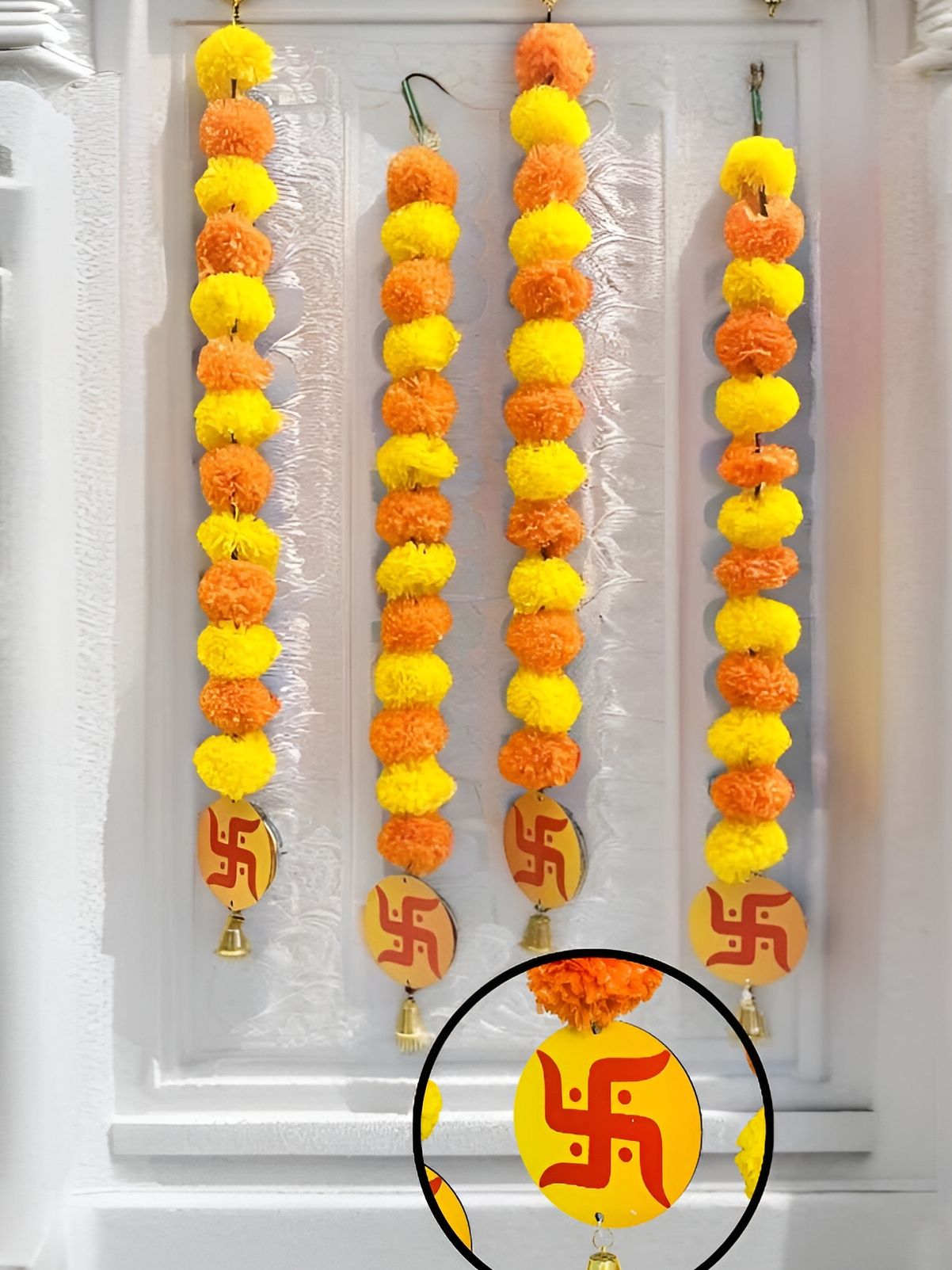 Akaar Yellow & Orange-Coloured 4 Pcs Swastik Marigold Hangings