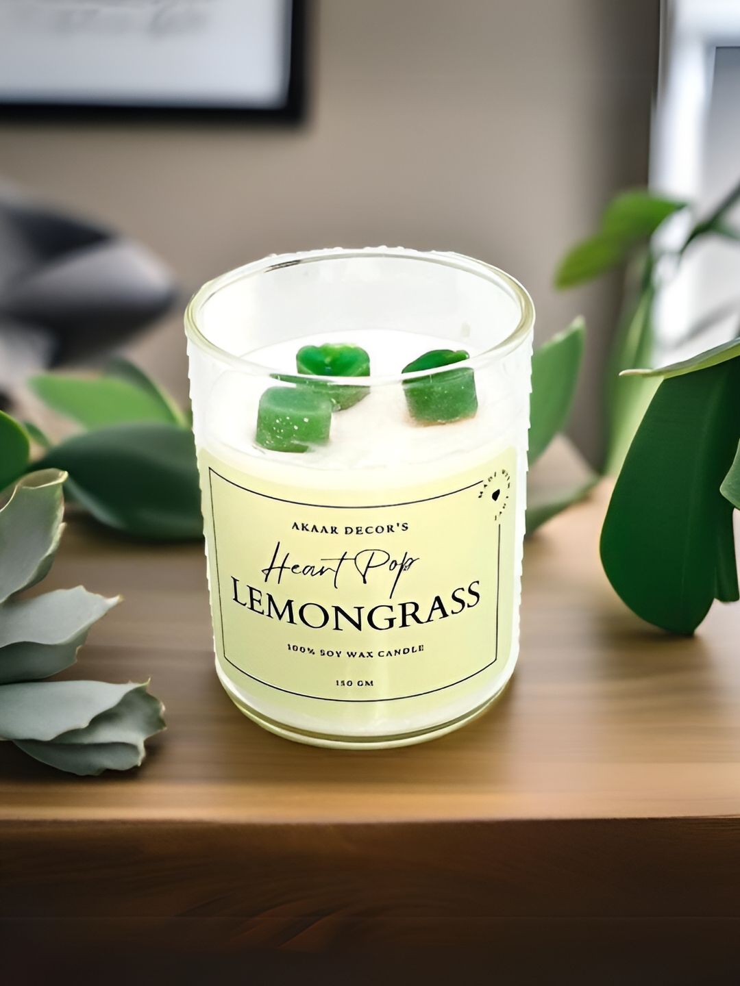 Akaar Heart Pop Scented 1 Wick Lemon Grass Solid Geometric Regular Jar Candles