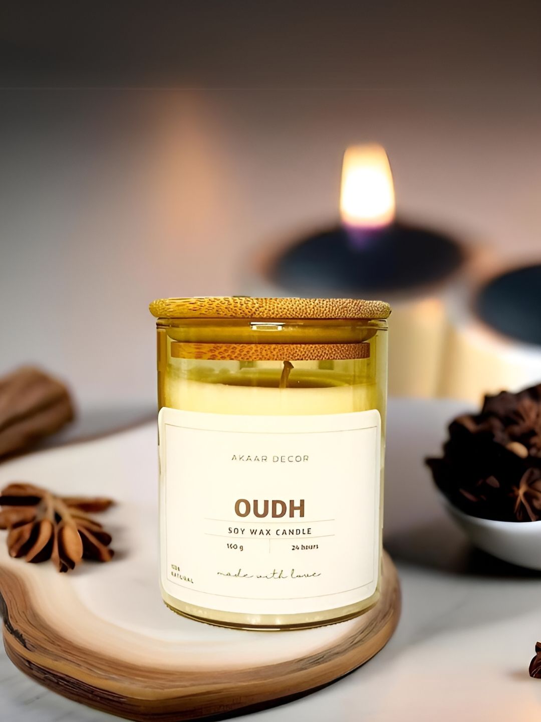 Akaar Scented 1 Wick Rustic Oudh Solid Geometric Regular Jar Candles