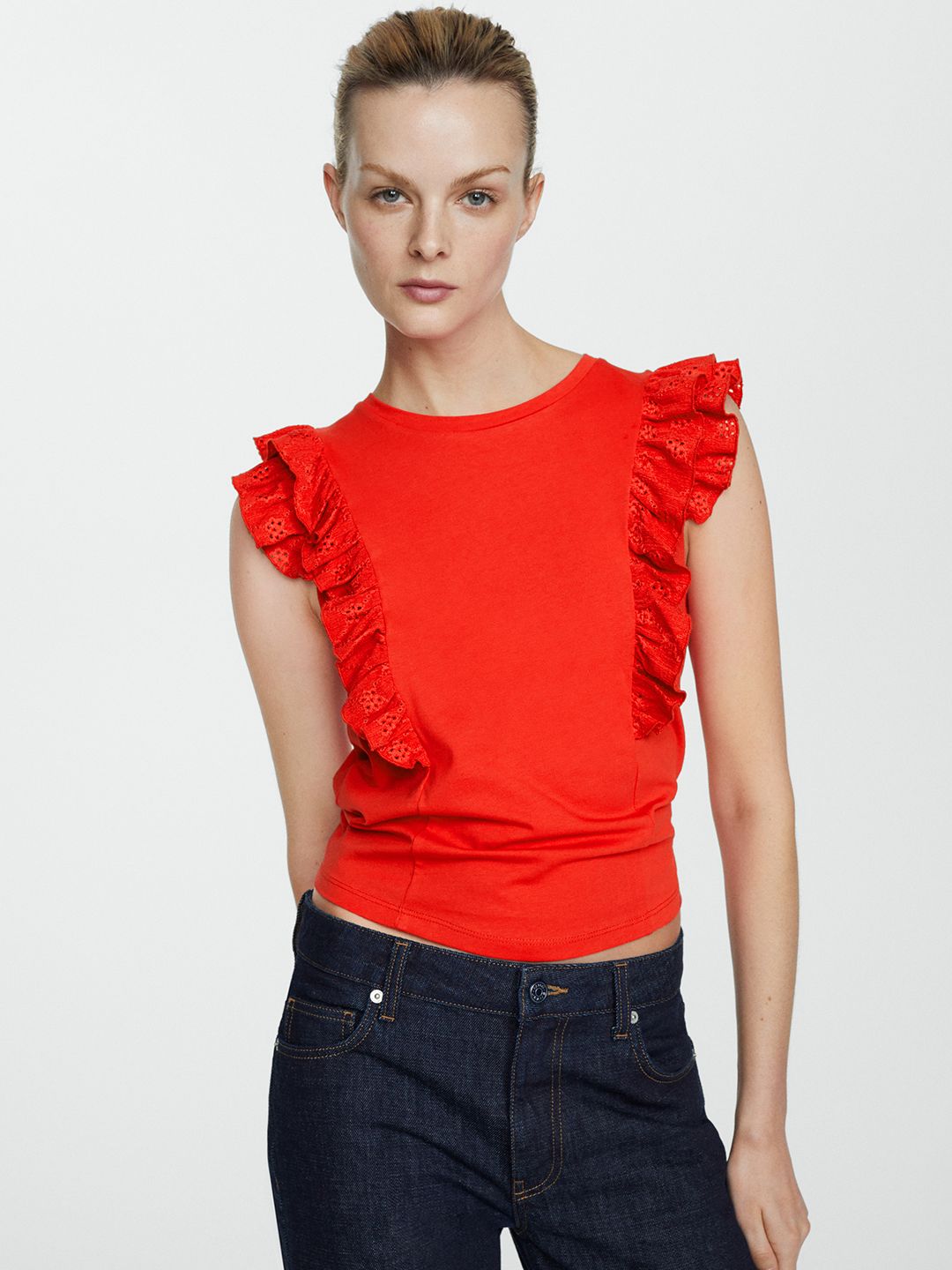 Schiffli Ruffles Cotton Top