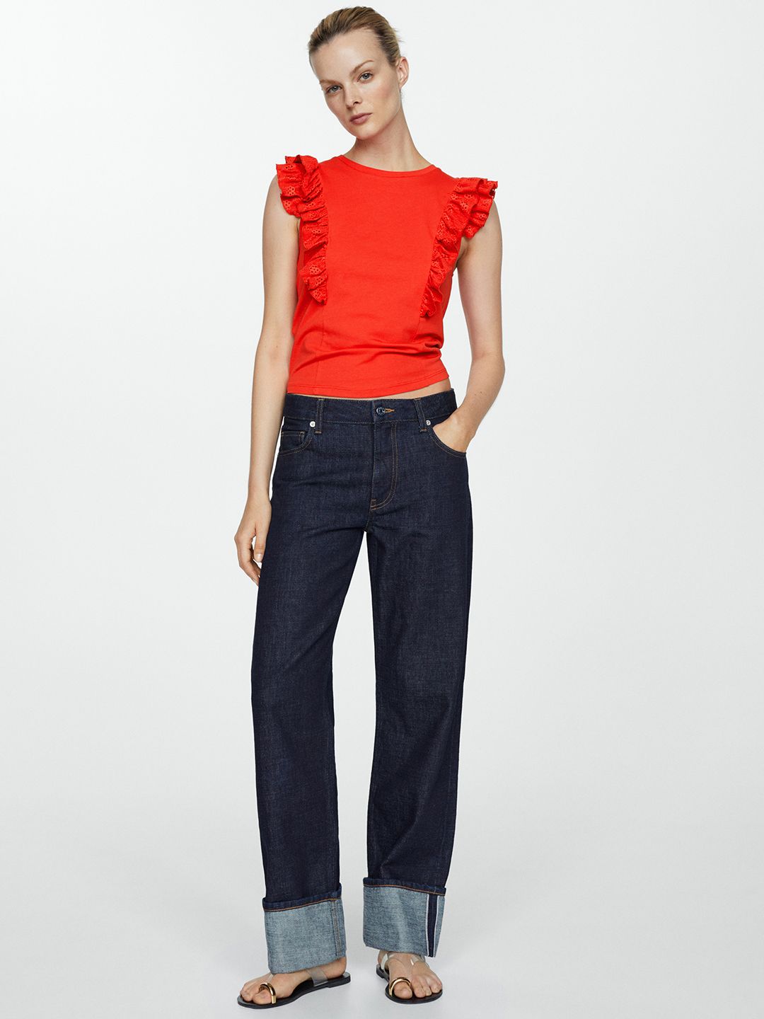 Schiffli Ruffles Cotton Top