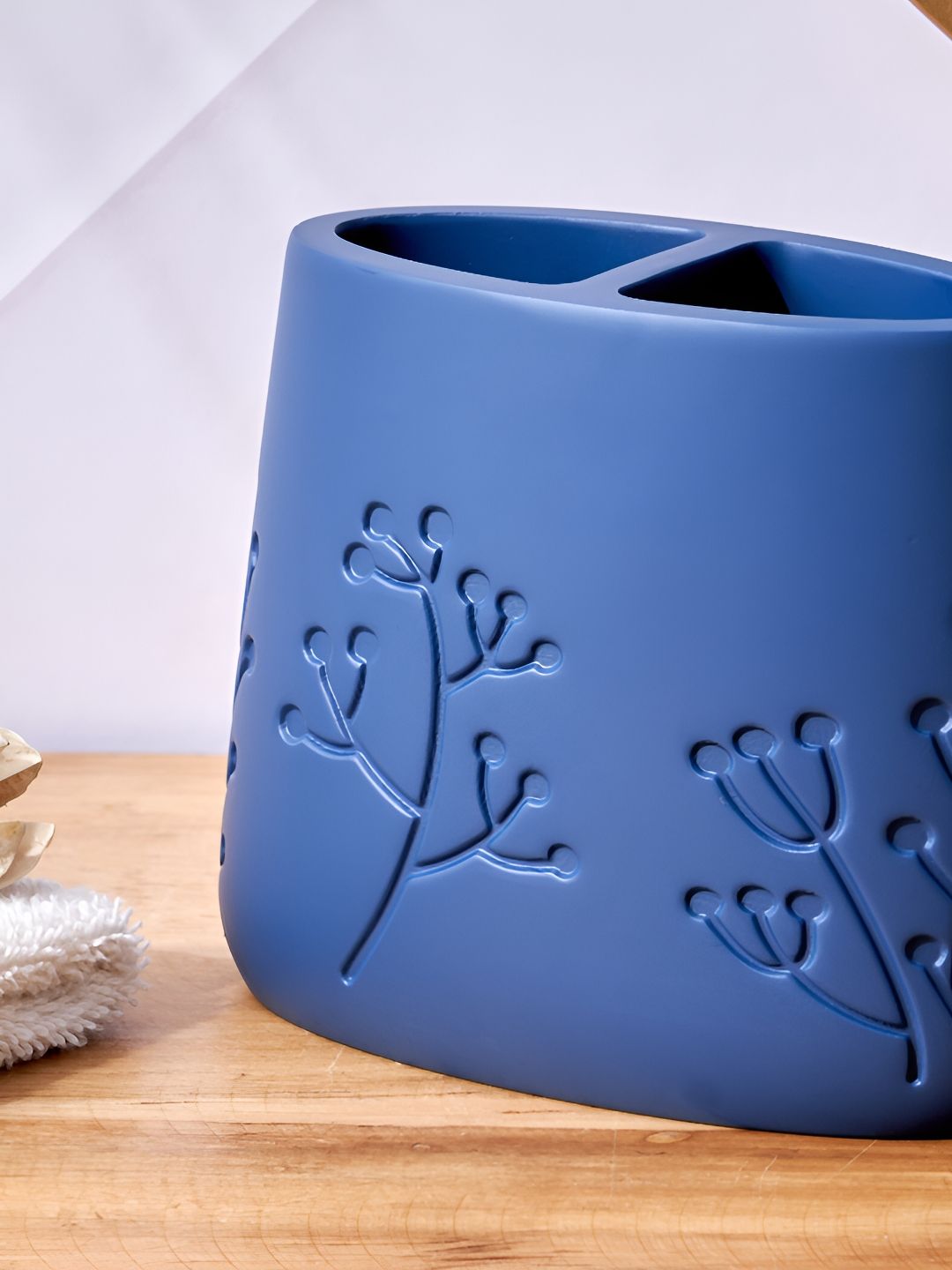 Home Centre Blue Floral Textured Tooth Brush Holder
