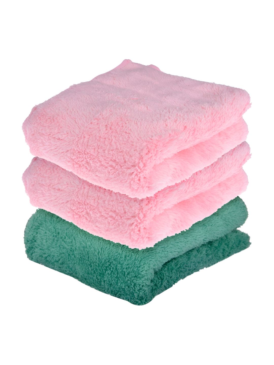 Kuber Industries Pink & Green 3 Pieces Microfiber 354 GSM Bath Towels