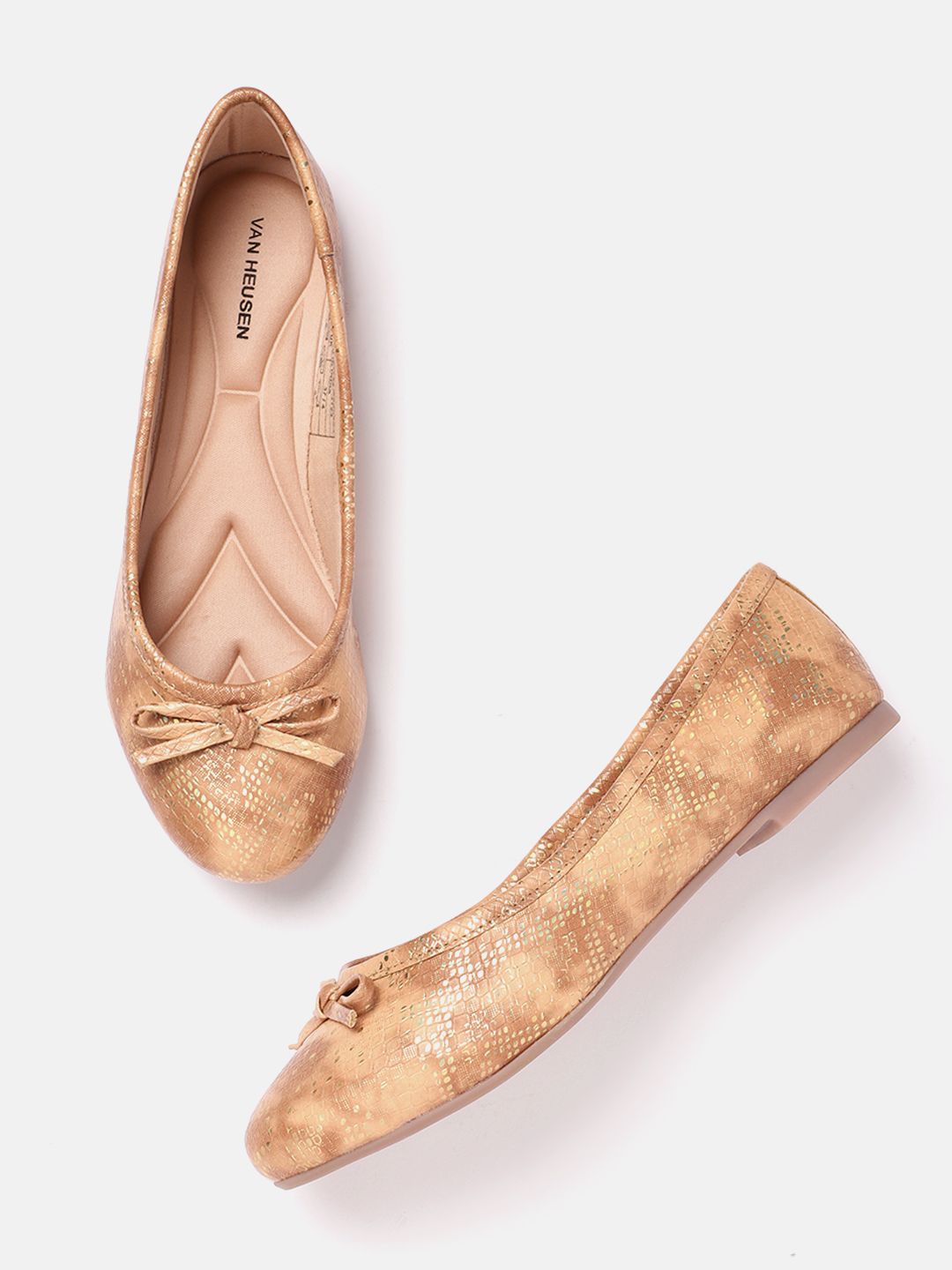 Van Heusen Women Snakeskin Textured Ballerinas with Bows