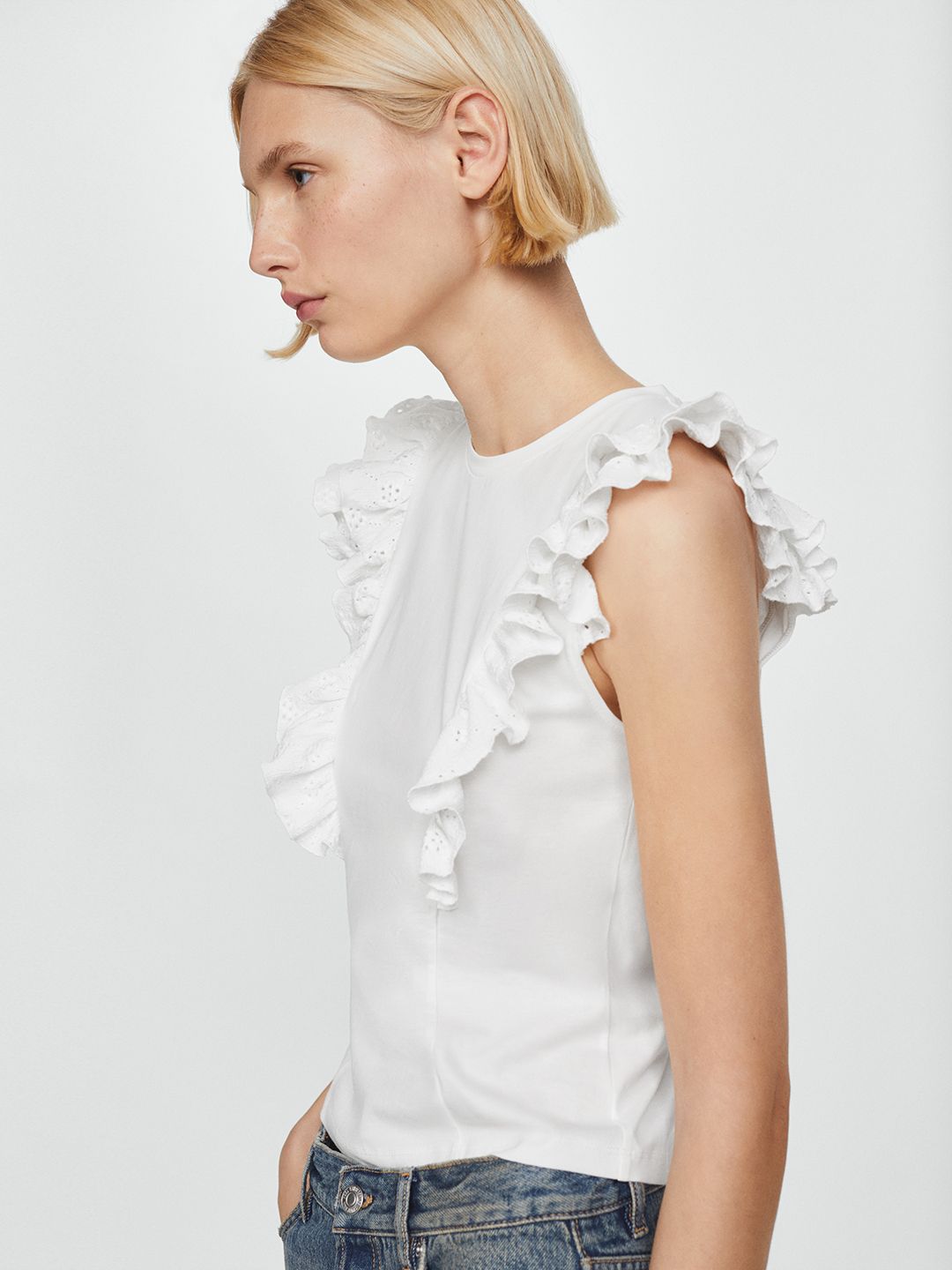 Flutter Sleeve Ruffled Cotton Top