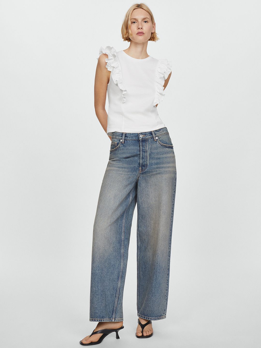 Flutter Sleeve Ruffled Cotton Top