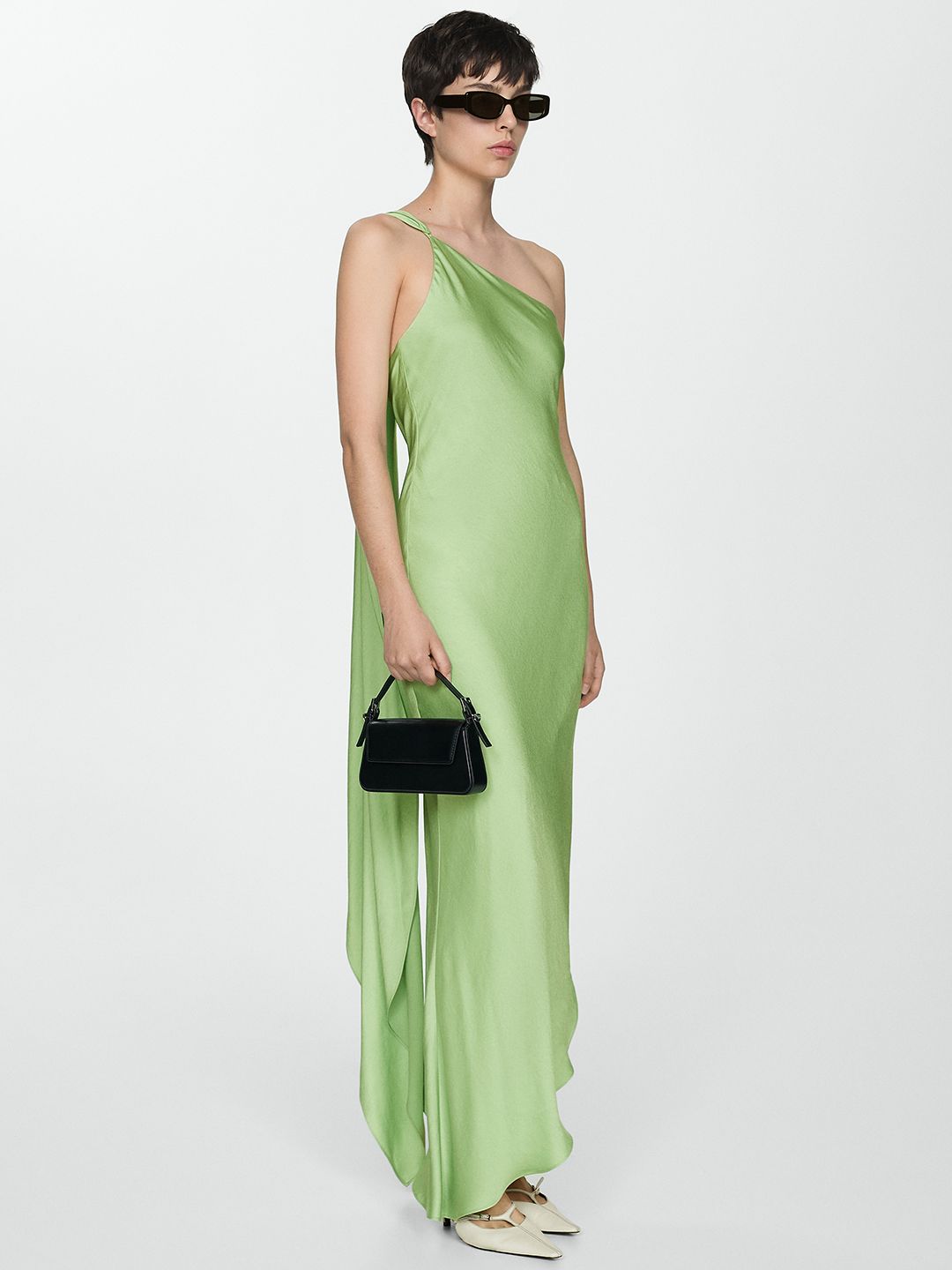 One Shoulder Satin Finish Sheath Maxi Dress