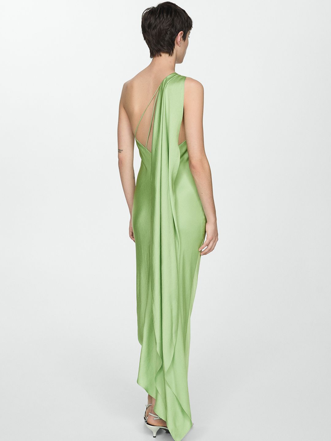 One Shoulder Satin Finish Sheath Maxi Dress