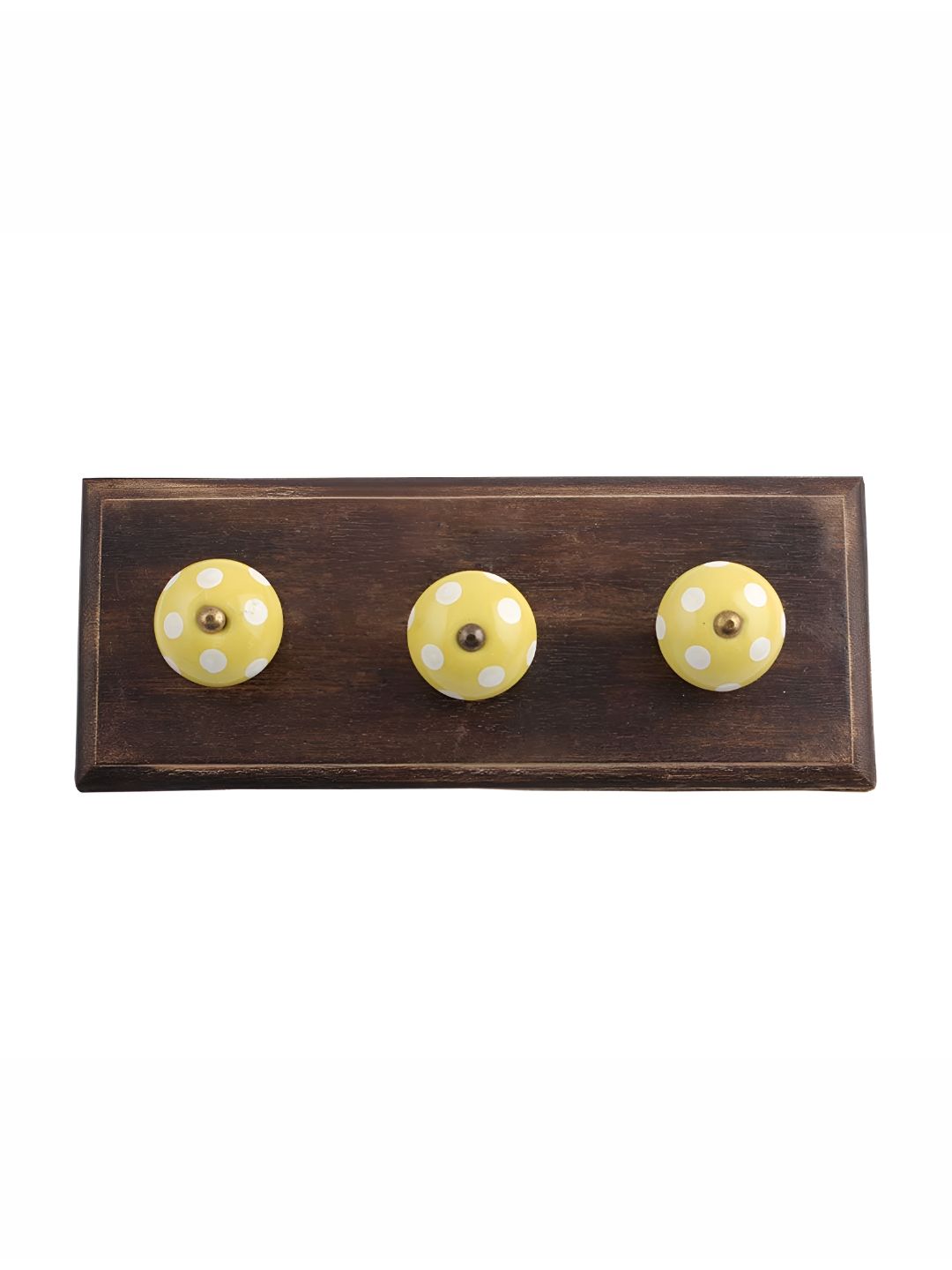 Indianshelf Yellow & White Dotted Wooden Wall Hook