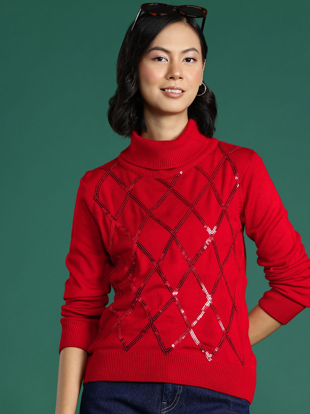 Buy DressBerry Sequin Detailed Turtle Neck Pullover - Sweaters for