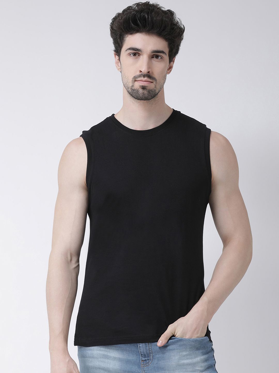Friskers Round Neck Sleeveless Cotton Slim Fit T-shirt