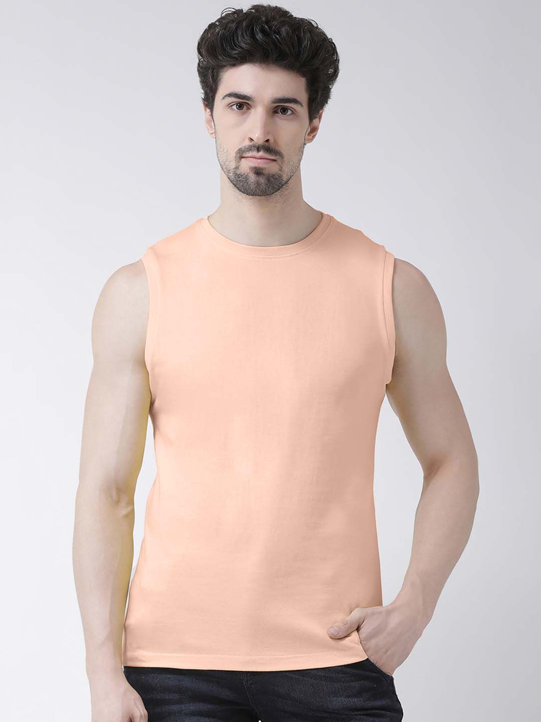 Friskers Round Neck Sleeveless Slim Fit Cotton T-shirt