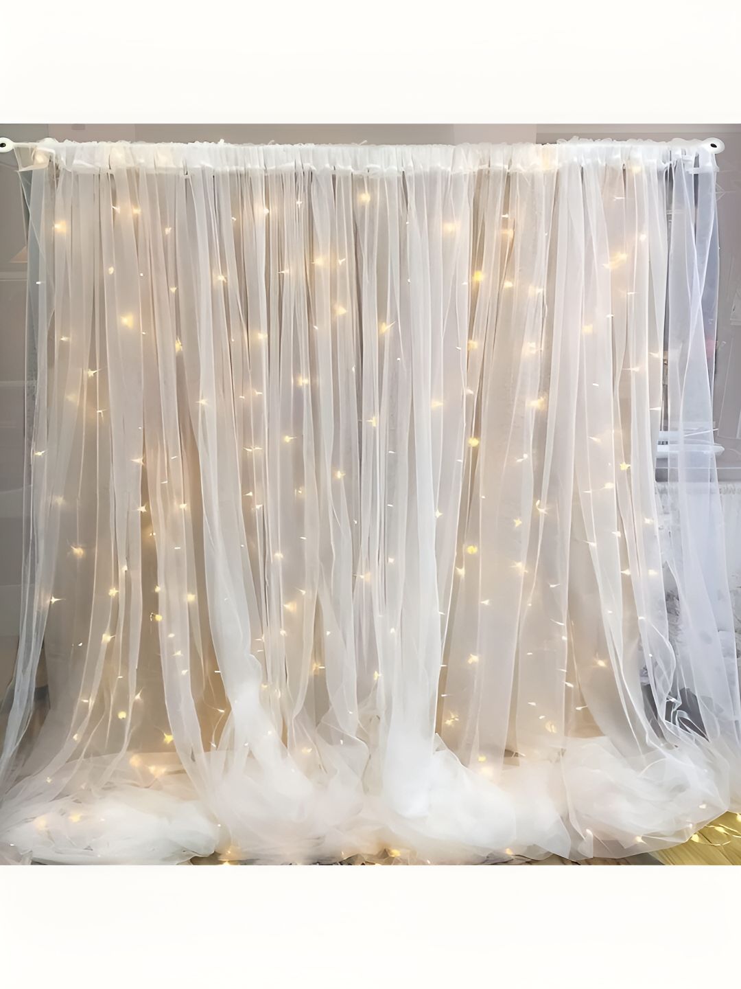 Special You White Net Curtain with LED Fairy Lights Decor