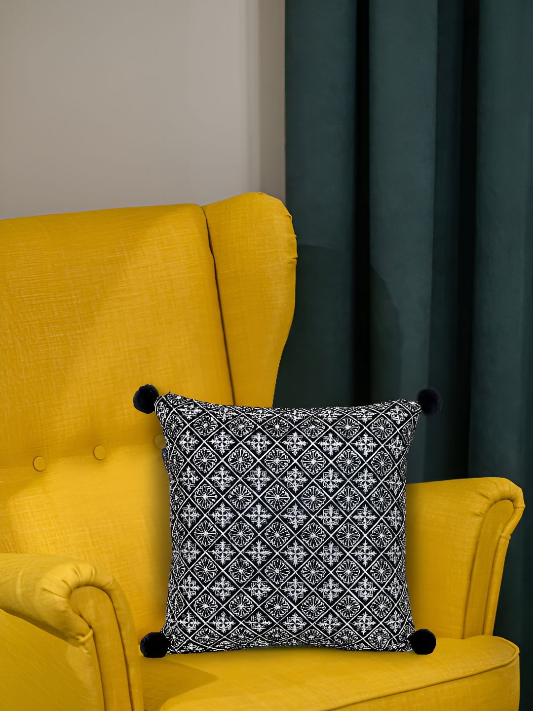 Mezposh Black & Multi Geometric Velvet Square Cushion Cover