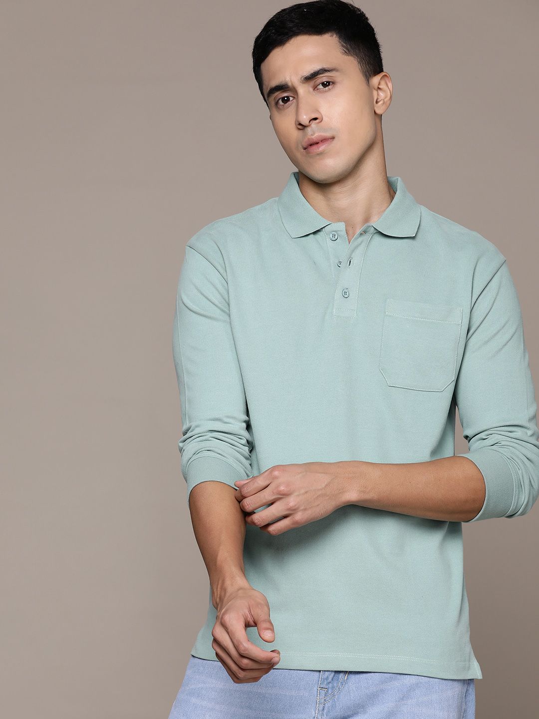 Roadster Men Polo Collar Pure Cotton T-shirt