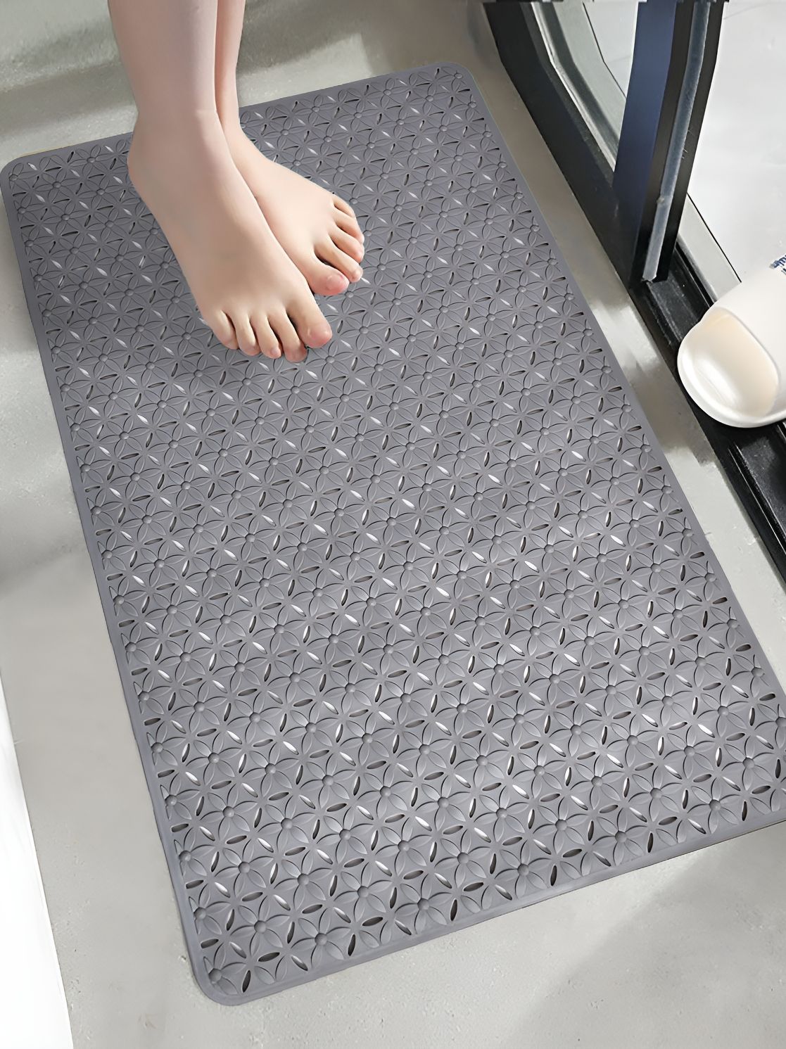 Yellow Weaves Grey Textured Shower Mat